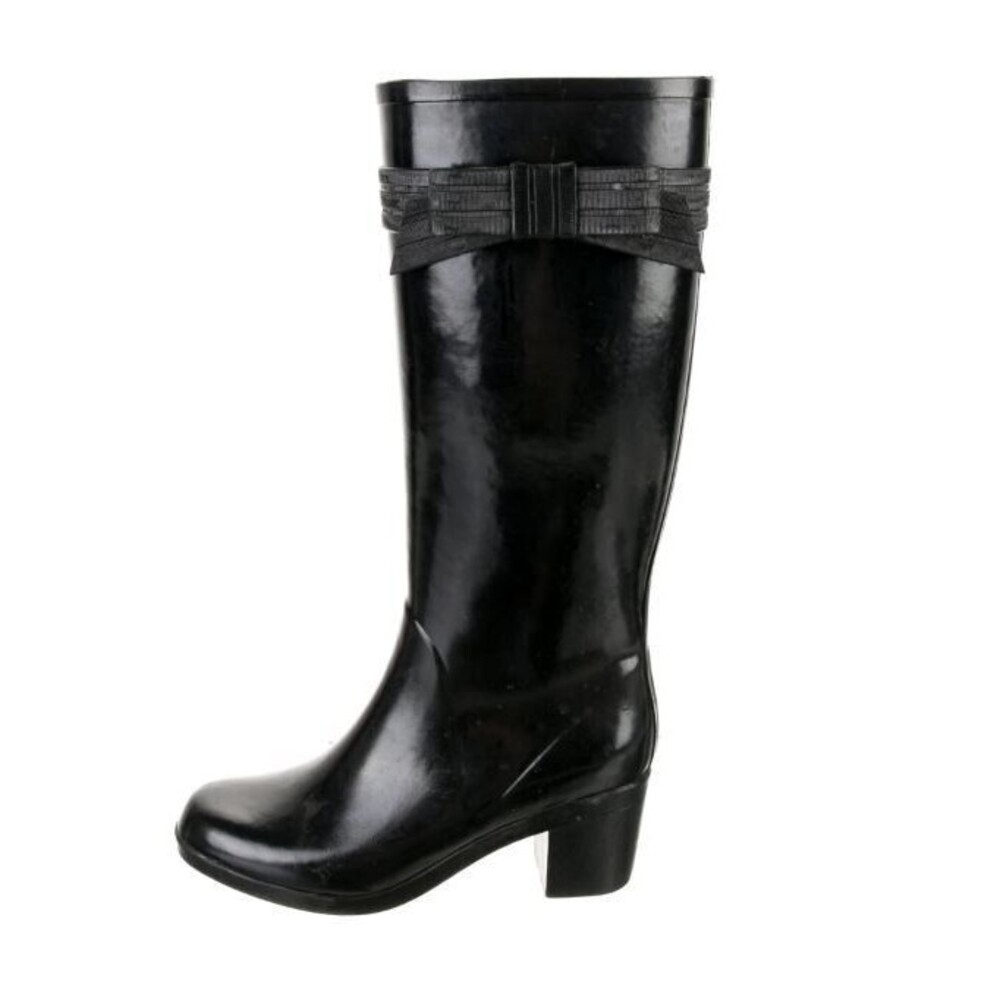 Kate Spade Rain Boots Randi Too Tall Black Rubber Heeled Bow Waterproof 8